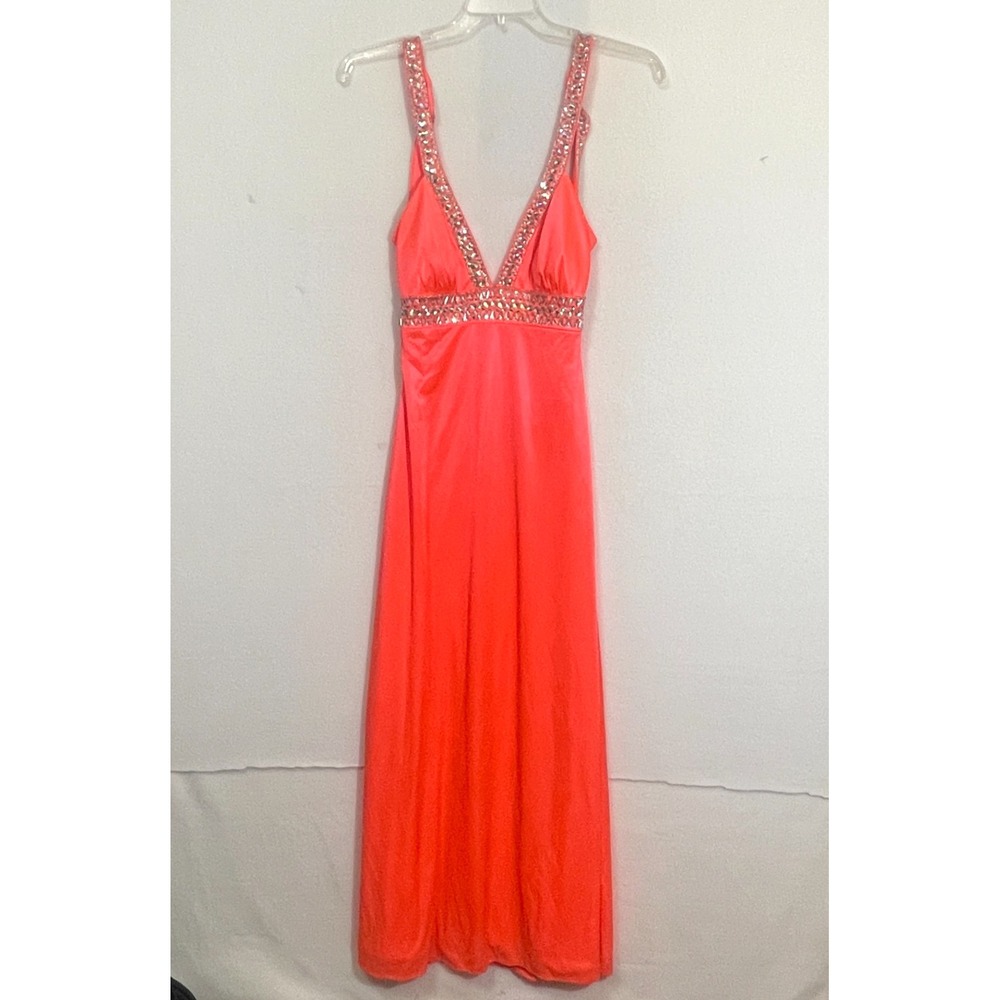 Morgan and Co Coral beaded backless long‎ prom padgent dress Women's 5/6